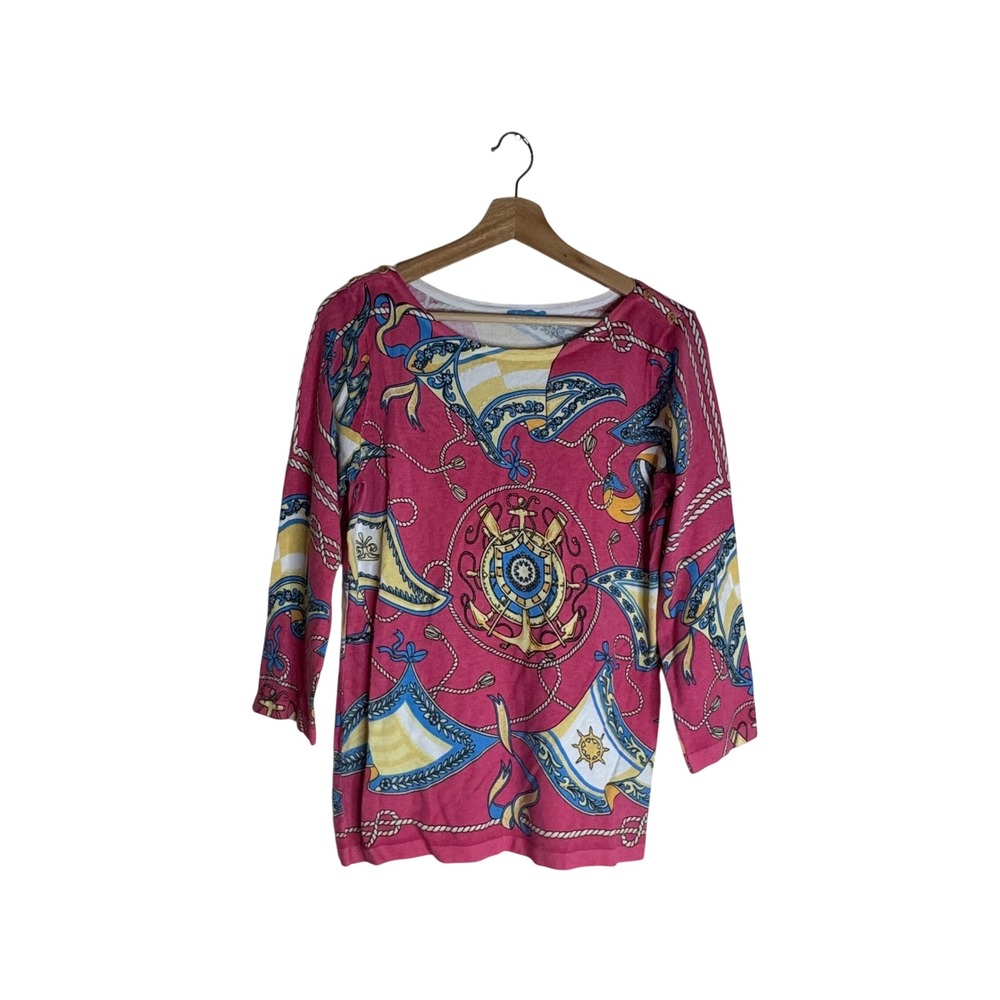 J.McLaughlin Women's Nautical Scarf Print Knit Top Pink Size S